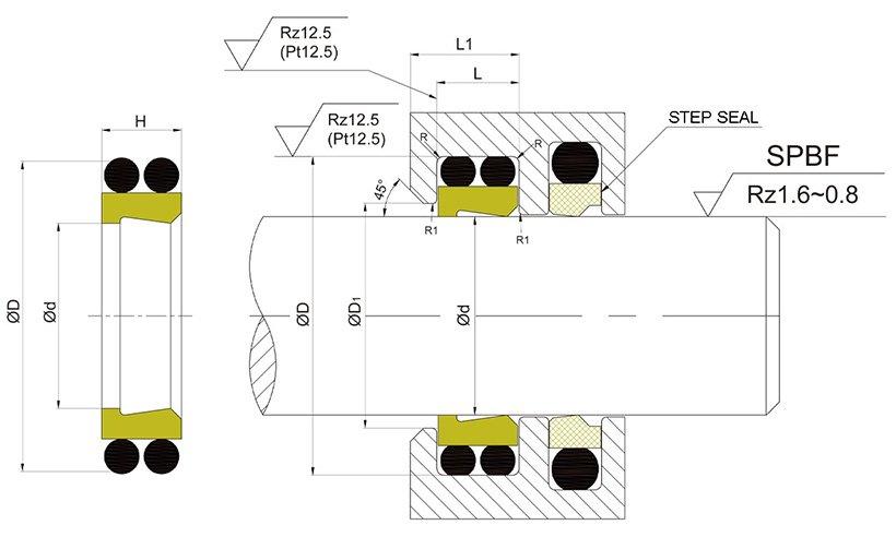 DPT1 - PTFE/PU Hydraulic Scraper Seal with NBR/FKM O-Ring-1