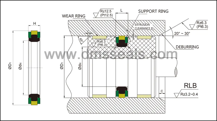 rod seal glyd ring for piston and hydraulic cylinder DMS Seal Manufacturer