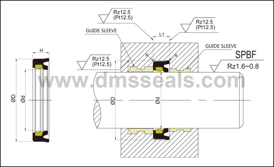 TDI - PTFE Hydraulic Rod Seal with NBR or PU