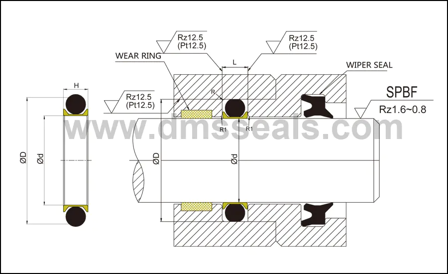 SPNC - PTFE Hydraulic Rod Seal with NBR/FKM O-Ring