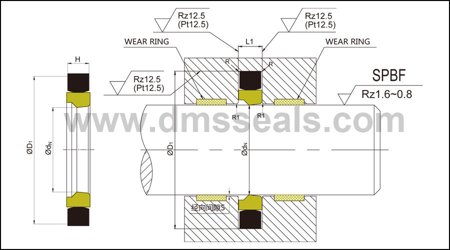 GSJ-W - PTFE Hydraulic Rod Seal with NBR/FKM O-Ring